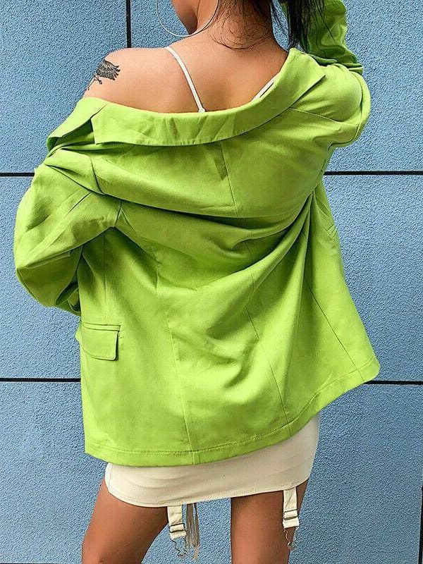 The Best Women Blazer Oversize Autumn Long Coat Sexy Simple Candy Color Slim Long-sleeved Suit Kendall Fashion Avocado Green Blazer Online - Takalr