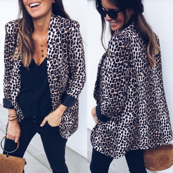 The Best Women Blazers and Jackets Work Office Lady Leopard Suit Slim with Pockets Business female blazer Coat Online - Takalr