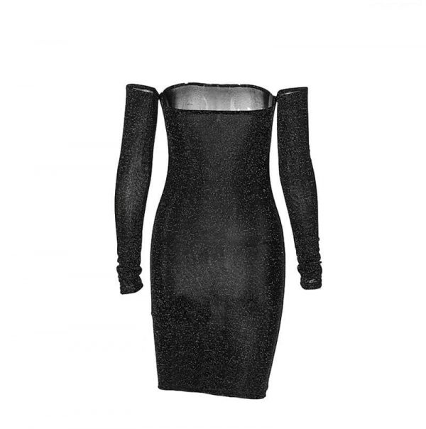 The Best Women Bling Bodycon Mini Dress Elegant Strapless Off Shoulder Long Sleeve Party Club Short Ladies Dresses Online - Takalr