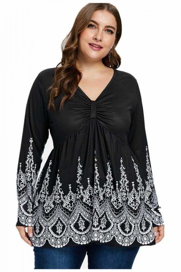 The Best Women Blouse Casual Shirts V Neck Long Sleeves High Waist Plus Size Online - Takalr