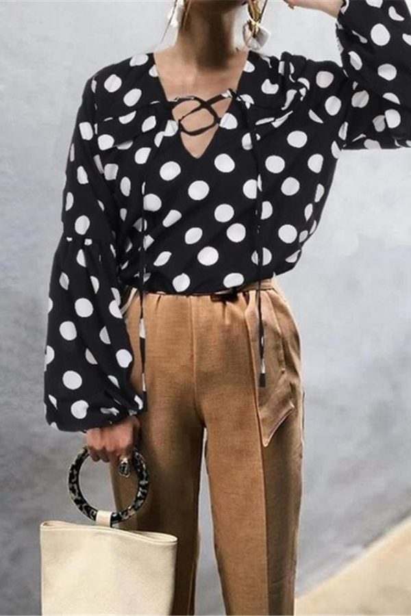 The Best Women Blouse Shirt Polka Dot Striped Leopard Loose Blouse Top Tunic Shirt Online - Takalr