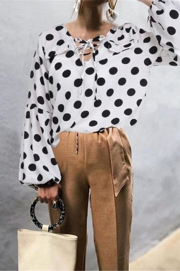 The Best Women Blouse Shirt Polka Dot Striped Leopard Loose Blouse Top Tunic Shirt Online - Takalr