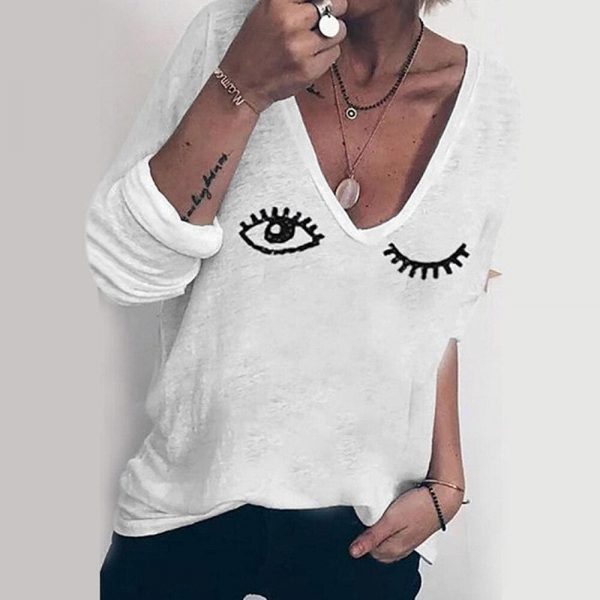 The Best Women Blouses Spring Long Sleeve eyelash Print Blouse Casual Loose Shirt Plus Size Fashion Vintage Womens Tops Online - Takalr