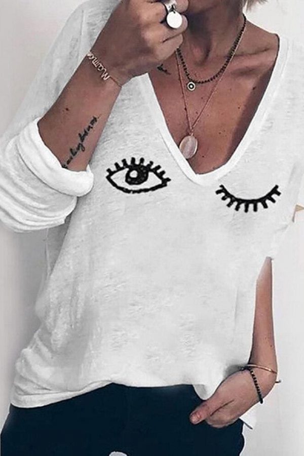 The Best Women Blouses Spring Long Sleeve eyelash Print Blouse Casual Loose Shirt Plus Size Fashion Vintage Womens Tops Online - Takalr