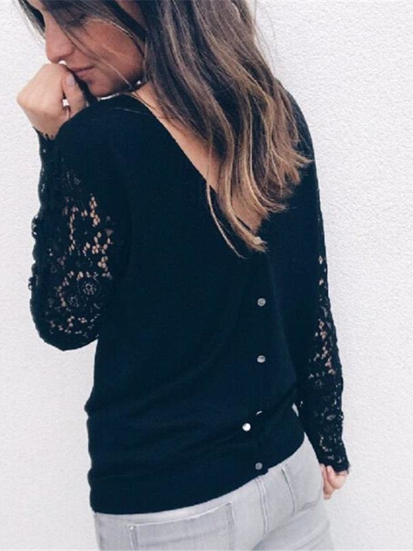 The Best Women Blouses V Neck Blouse Floral Lace Long Sleeve Blouse Female Shirts Women Tops Blouses Black White Ladies Clothes Online - Takalr