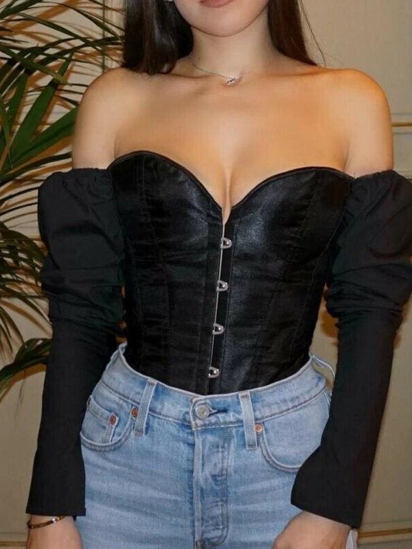 The Best Women Body Shaper Tummy Control Waist Long Sleeve Blouse Shirt Sexy Ladies Off Shoulder Autumn Casual Tops Online - Takalr