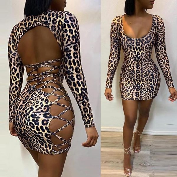 The Best Women Bodycon Backless Dress Sleeveless Ladies Evening Party Club Leopard Slim Mini Sexy Dress Online - Takalr