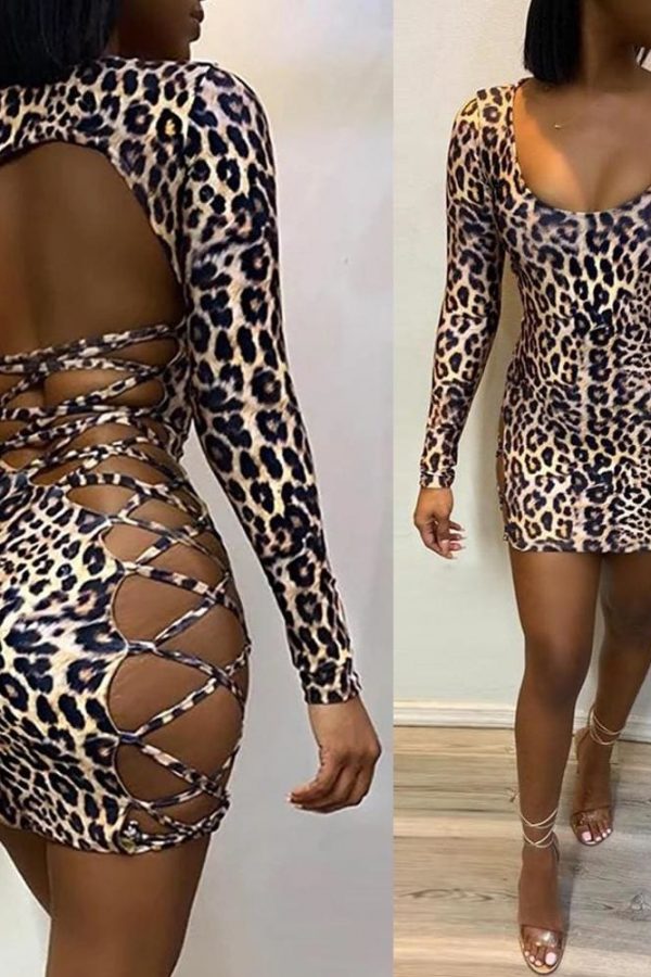 The Best Women Bodycon Backless Dress Sleeveless Ladies Evening Party Club Leopard Slim Mini Sexy Dress Online - Takalr