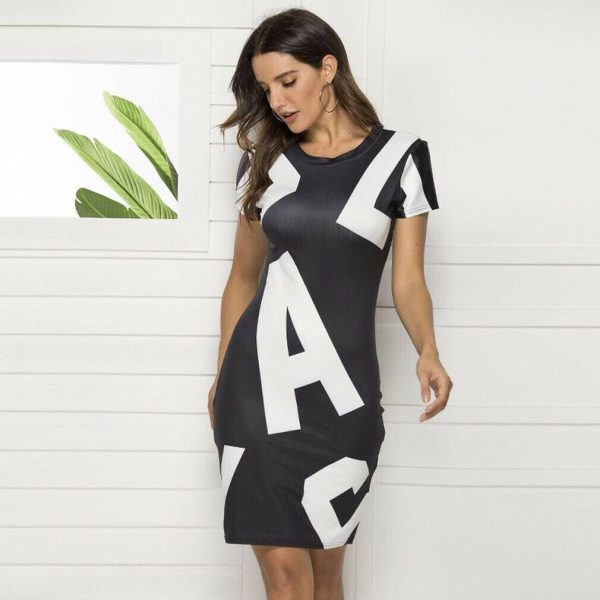 The Best Women Bodycon Dress OL Ladies Short Sleeve Holiday Letter Print O Neck Summer Party Short Dress Casual Beach Sundress Online - Takalr