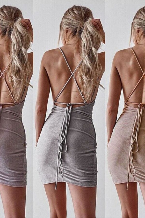 The Best Women Bodycon Sleeveless Backless Slim Dress Ladies Summer Casual Strappy Party Evening Prom Club Mini Dress Online - Takalr