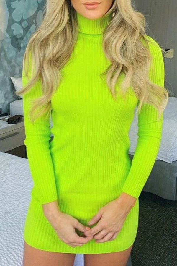 The Best Women Bodycon Sweater Dress Autumn Winter Casual Long Sleeve Turtleneck Knit Stretch Jumper Dress Party vestidos Online - Takalr