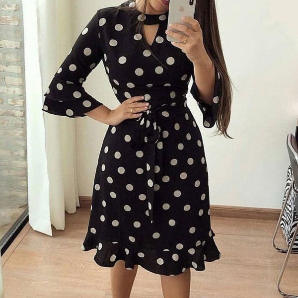 The Best Women Boho 3/4 Sleeve Ruffles Loose Fit Short Party Dress Casual Ladies Holiday Clothing Online - Takalr