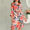 The Best Women Boho 3/4 Sleeve Ruffles Loose Fit Short Party Dress Casual Ladies Holiday Clothing Online - Takalr