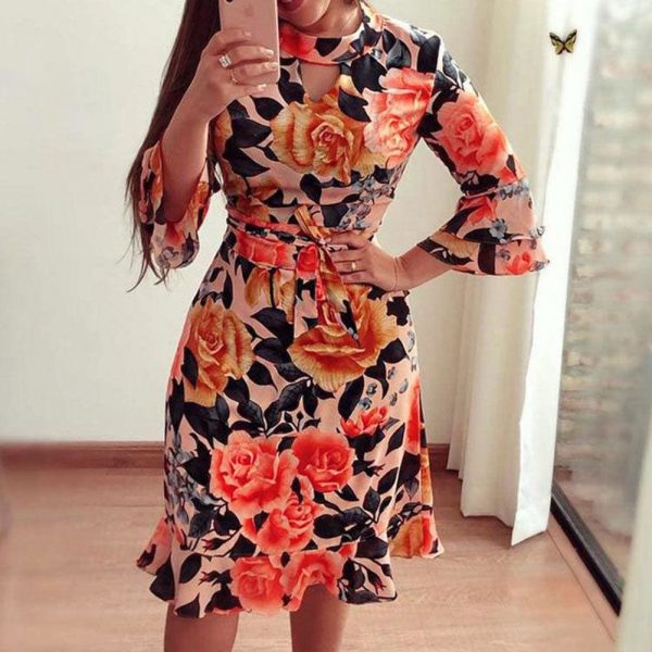 The Best Women Boho 3/4 Sleeve Ruffles Loose Fit Short Party Dress Casual Ladies Holiday Clothing Online - Takalr