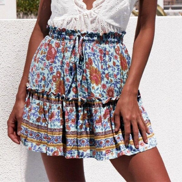 The Best Women Boho Casual Floral Skirt New Fashion Ladies Stretch High Waist Beach Summer Short Mini Skirt Sundress Online - Takalr