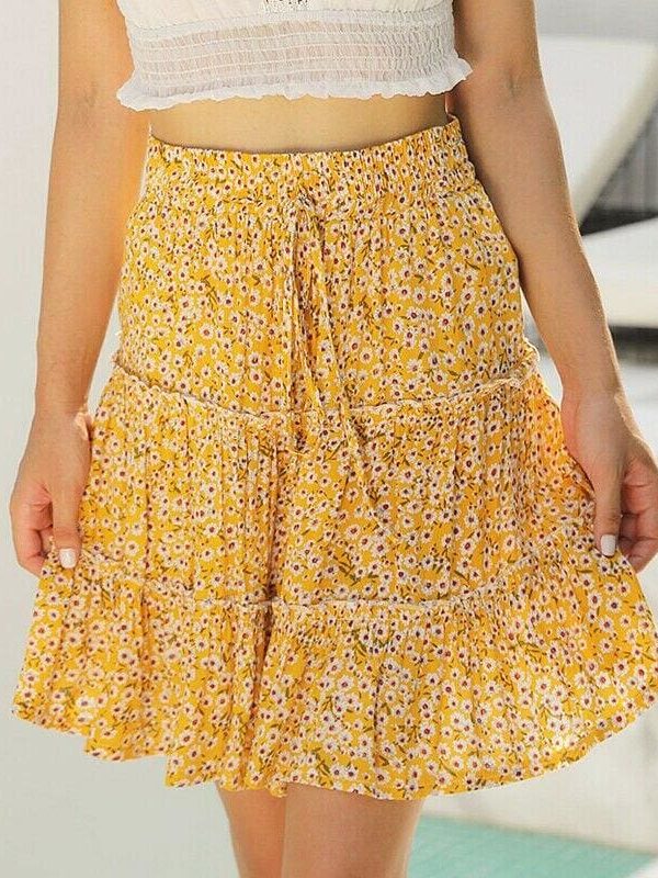 The Best Women Boho Casual Floral Skirt New Fashion Ladies Stretch High Waist Beach Summer Short Mini Skirt Sundress Online - Takalr