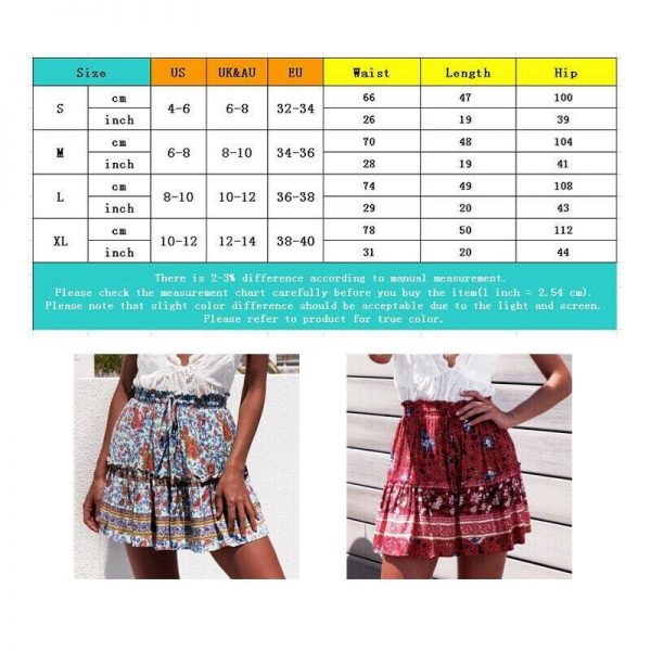 The Best Women Boho Casual Floral Skirt New Fashion Ladies Stretch High Waist Beach Summer Short Mini Skirt Sundress Online - Takalr