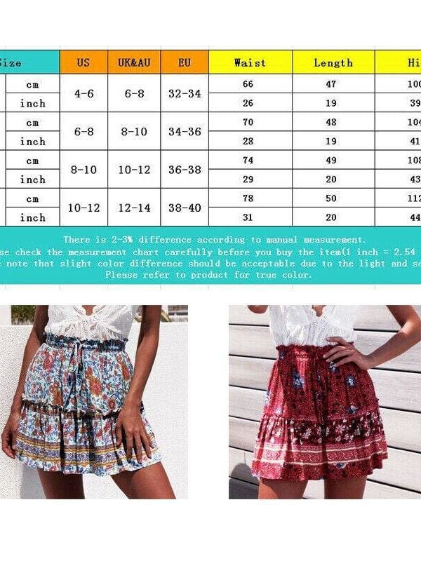 The Best Women Boho Casual Floral Skirt New Fashion Ladies Stretch High Waist Beach Summer Short Mini Skirt Sundress Online - Takalr