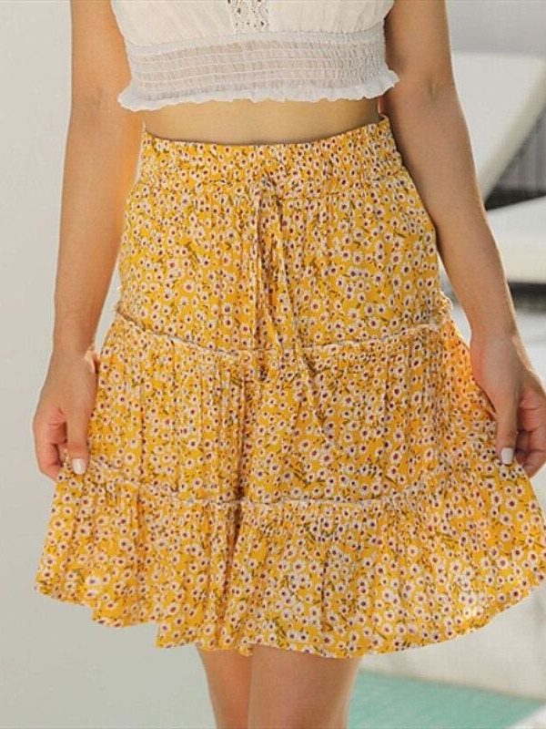 The Best Women Boho Casual Floral Skirt New Fashion Ladies Stretch High Waist Beach Summer Short Mini Skirt Sundress Online - Takalr