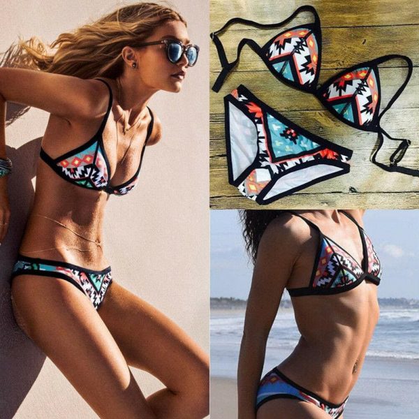 The Best Women Boho Floral Bandage Bikini Set Swimwear Push up Padded Bra Swimsuit Online - Takalr