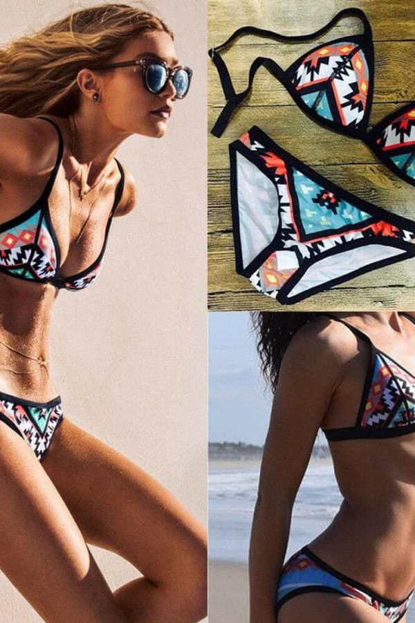 The Best Women Boho Floral Bandage Bikini Set Swimwear Push up Padded Bra Swimsuit Online - Takalr