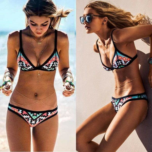 The Best Women Boho Floral Bandage Bikini Set Swimwear Push up Padded Bra Swimsuit Online - Takalr