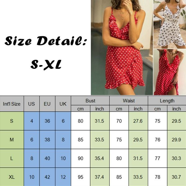 The Best Women Boho Floral Dress Ladies Summer Beach Polka Dot Sleeveless Party Ruffle V Neck Mini Sundress Holiday Clothing Online - Takalr