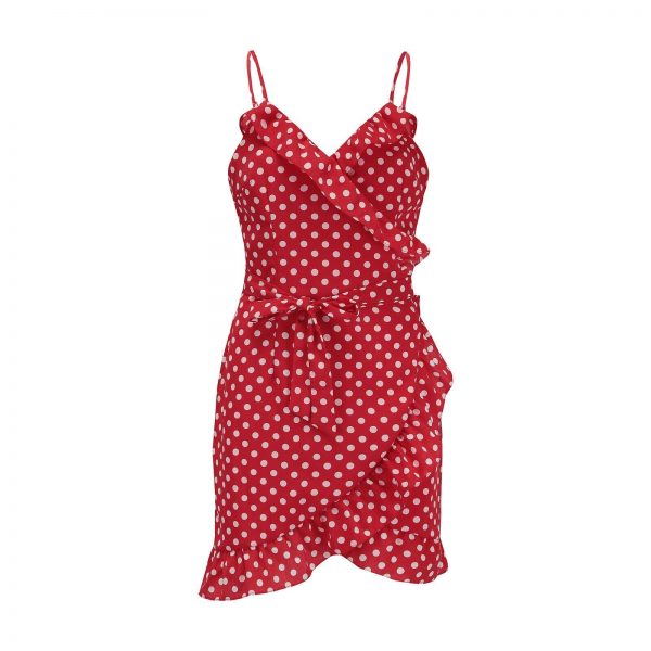 The Best Women Boho Floral Dress Ladies Summer Beach Polka Dot Sleeveless Party Ruffle V Neck Mini Sundress Holiday Clothing Online - Takalr