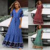 The Best Women Boho Floral Long Maxi Dress Fashion Ladies Short Sleeve V Neck Beach Dresses Casual Summer Sundress Online - Takalr