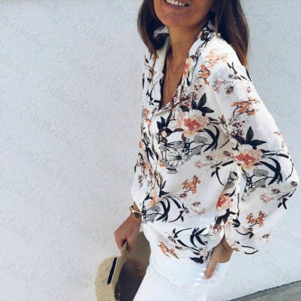 The Best Women Boho Floral Long Sleeve V-neck Loose Summer Tops Shirt Fashion OL Ladies Plain Casual Button Blouse New Online - Takalr