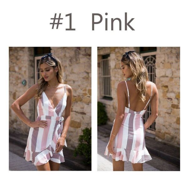 The Best Women Boho Floral V-Neck Wrap Mini Dress Fashion Ladies Summer Holiday Party Sundress Casual Sleeveless Slim Dress Online - Takalr