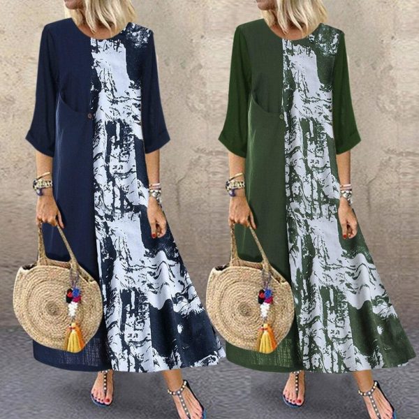 The Best Women Boho Linen Baggy Gypsy Kaftan Holiday Loose Long Maxi Dress Fashion Ladies Floral Beach Dress Sundress Online - Takalr