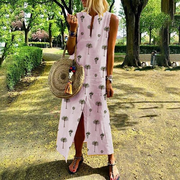 The Best Women Boho Long Maxi Dress Fashion Ladies Sleeveless Summer Beach Floral Dress Casual Holiday Dresses Sundress Online - Takalr