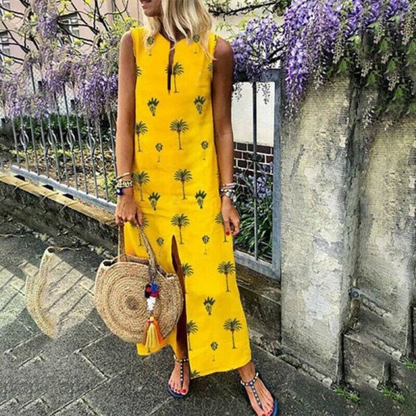 The Best Women Boho Long Maxi Dress Fashion Ladies Sleeveless Summer Beach Floral Dress Casual Holiday Dresses Sundress Online - Takalr