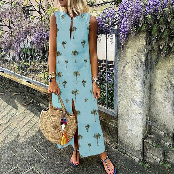 The Best Women Boho Long Maxi Dress Fashion Ladies Sleeveless Summer Beach Floral Dress Casual Holiday Dresses Sundress Online - Takalr