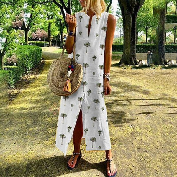 The Best Women Boho Long Maxi Dress Fashion Ladies Sleeveless Summer Beach Floral Dress Casual Holiday Dresses Sundress Online - Takalr