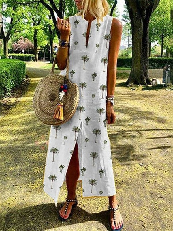 The Best Women Boho Long Maxi Dress Fashion Ladies Sleeveless Summer Beach Floral Dress Casual Holiday Dresses Sundress Online - Takalr