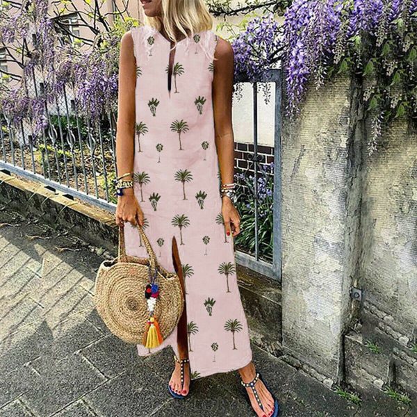 The Best Women Boho Long Maxi Dress Fashion Ladies Sleeveless Summer Beach Floral Dress Casual Holiday Dresses Sundress Online - Takalr