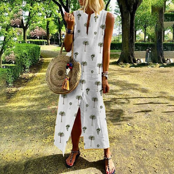 The Best Women Boho Long Maxi Dress Fashion Ladies Sleeveless Summer Beach Floral Dress Casual Holiday Dresses Sundress Online - Takalr