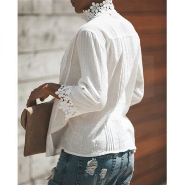 The Best Women Boho Long Sleeve Floral Lace White Tops Blouses Hollow out Beach Elegant Shirt harajuku femme Clothes Summer Party Tops Online - Takalr