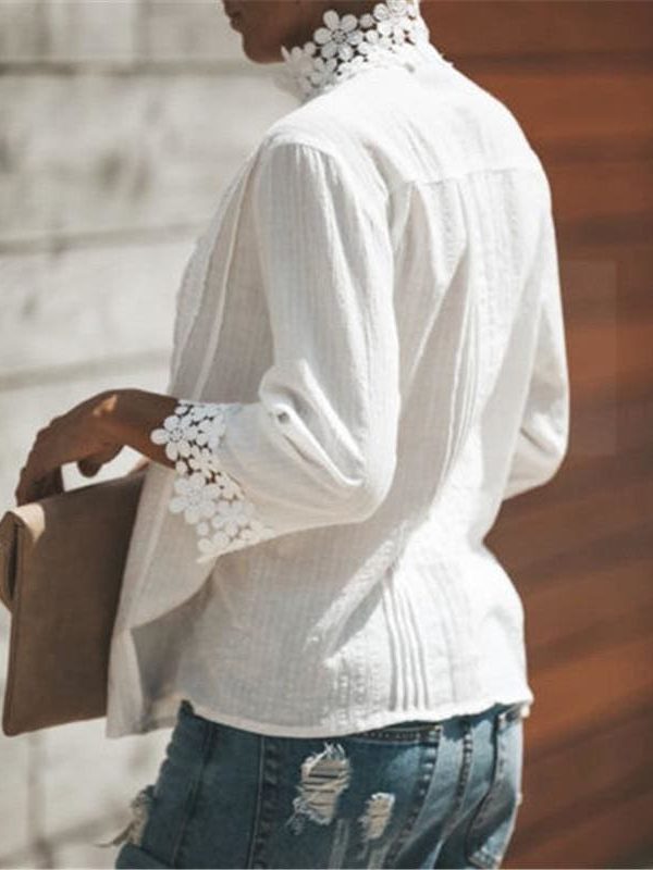 The Best Women Boho Long Sleeve Floral Lace White Tops Blouses Hollow out Beach Elegant Shirt harajuku femme Clothes Summer Party Tops Online - Takalr