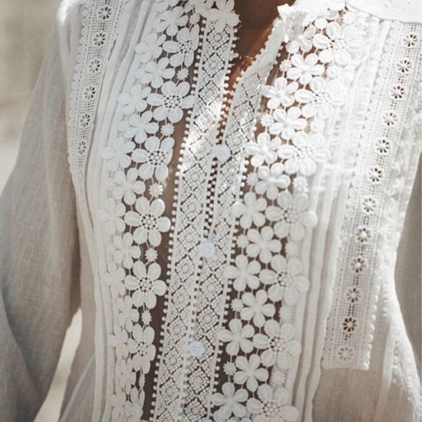 The Best Women Boho Long Sleeve Floral Lace White Tops Blouses Hollow out Beach Elegant Shirt harajuku femme Clothes Summer Party Tops Online - Takalr