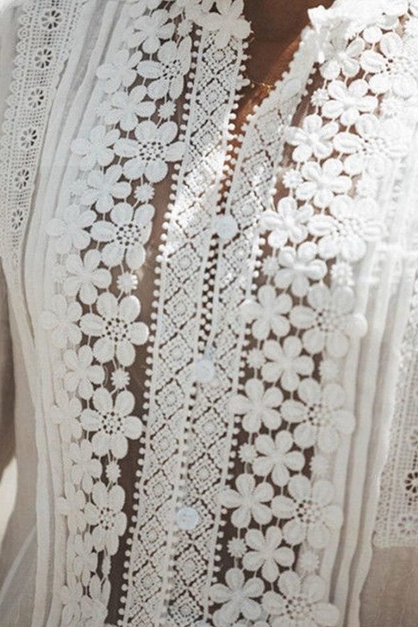 The Best Women Boho Long Sleeve Floral Lace White Tops Blouses Hollow out Beach Elegant Shirt harajuku femme Clothes Summer Party Tops Online - Takalr