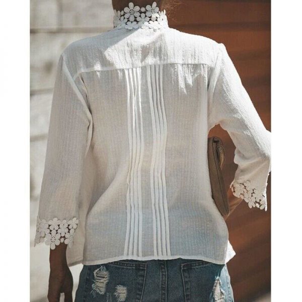 The Best Women Boho Long Sleeve Floral Lace White Tops Blouses Hollow out Beach Elegant Shirt harajuku femme Clothes Summer Party Tops Online - Takalr