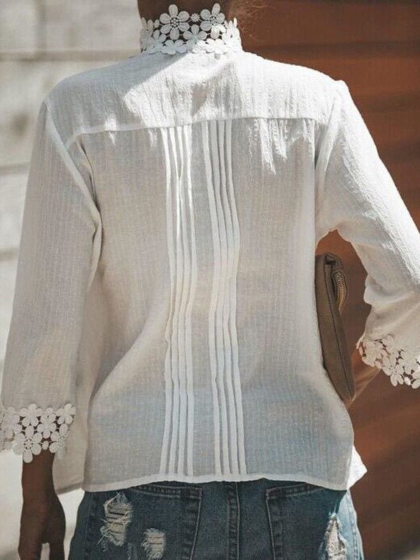 The Best Women Boho Long Sleeve Floral Lace White Tops Blouses Hollow out Beach Elegant Shirt harajuku femme Clothes Summer Party Tops Online - Takalr