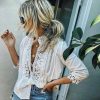 The Best Women Boho Long Sleeve Floral Lace White Tops Blouses Hollow out Beach Elegant Shirt harajuku femme Clothes Summer Party Tops Online - Takalr