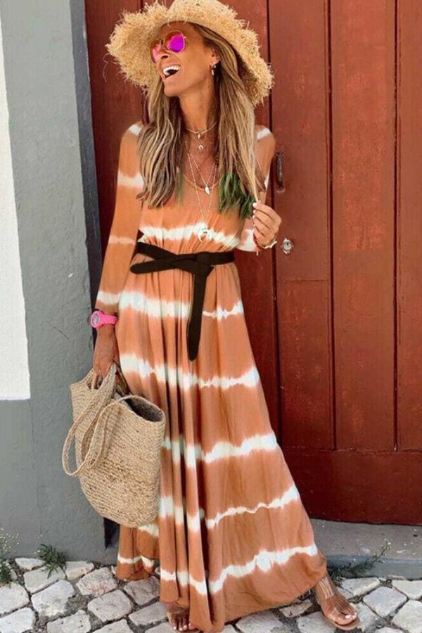 The Best Women Boho Long Sleeve Striped V Neck Long Maxi Dress 2019 Fashion Ladies Autumn Fall Wrap Dresses Sundress Online - Takalr