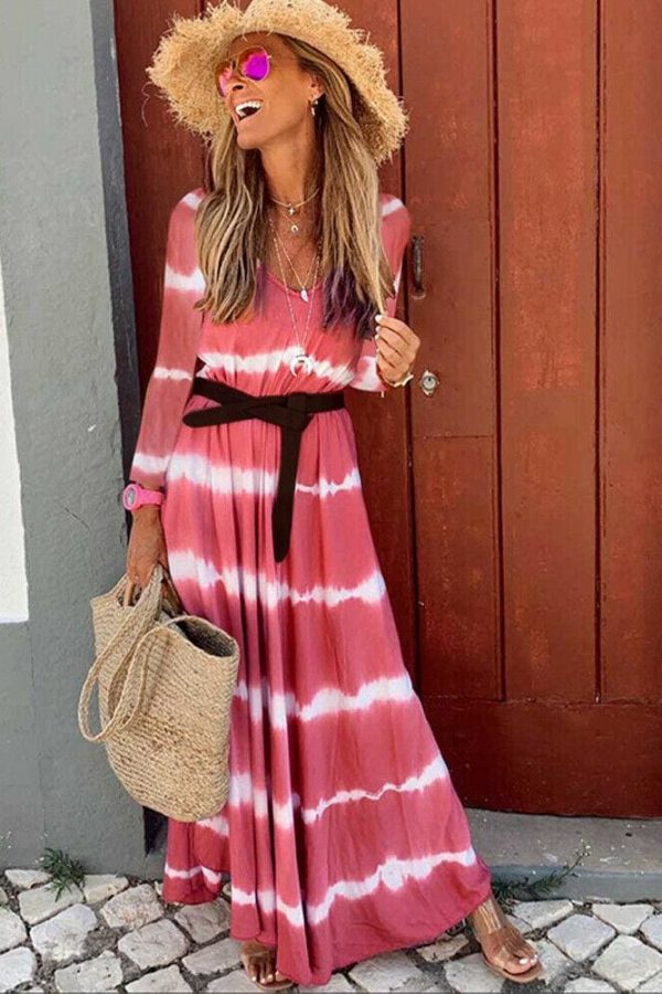 The Best Women Boho Long Sleeve Striped V Neck Long Maxi Dress 2019 Fashion Ladies Autumn Fall Wrap Dresses Sundress Online - Takalr