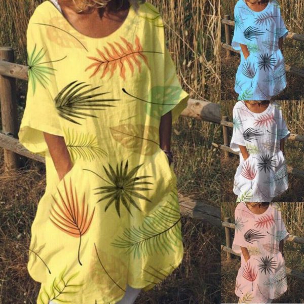 The Best Women Boho Maxi Beach Dress Ladies Fashion Loose Half-Sleeve Summer Casual Loose Long Sundress Plus Size Online - Takalr