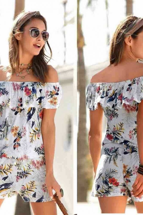 The Best Women Boho Off Shoulder Outfits Fashion Flower Sleeveless Pants Summer Holiday Casual Short Jumpsuit Rompers Trouser Online - Takalr